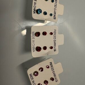 3-Pack Stud Earring Sets in Red, Pink, and Teal